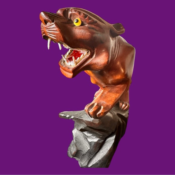 Vintage Solid Wood Roaring Panther on Ledge (VGVC) - Picture 4 of 12